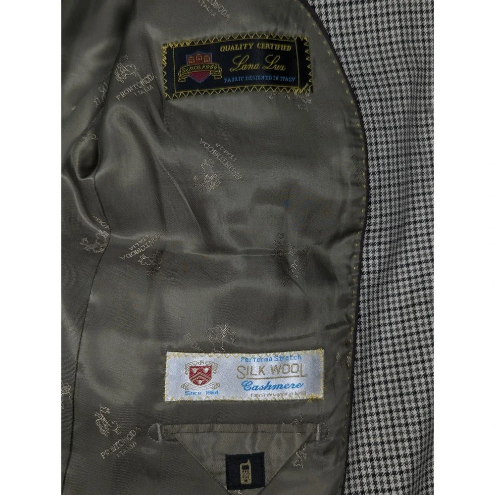 Pronto Moda Silk Wool Cashmere Houndstooth Plaid‎ Mens Blazer Size 42R